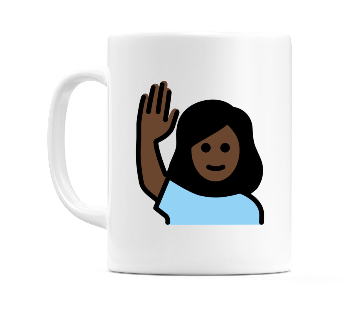 Female Raising Hand: Dark Skin Tone Emoji Mug