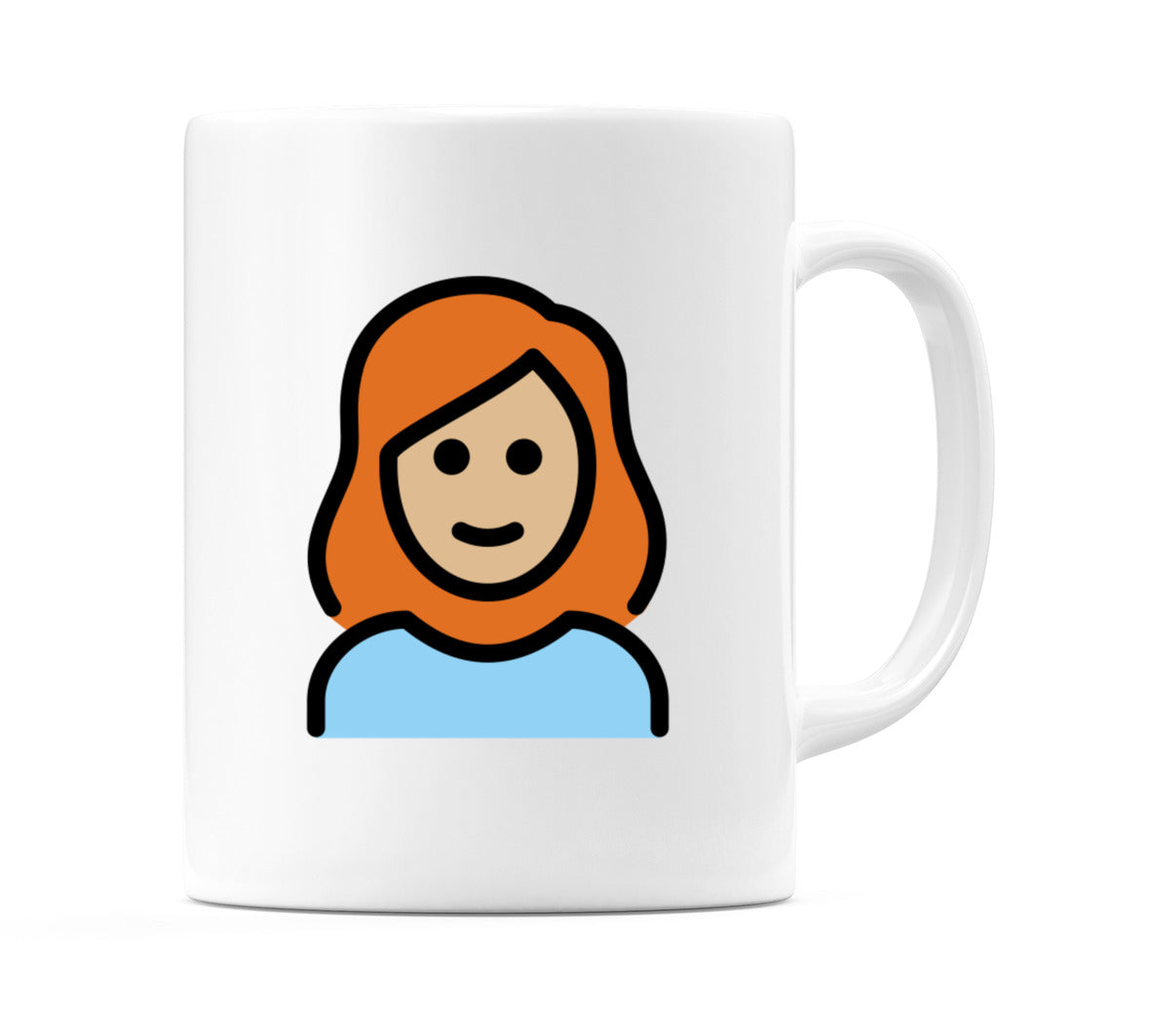 Female: Medium-Light Skin Tone, Red Hair Emoji Mug