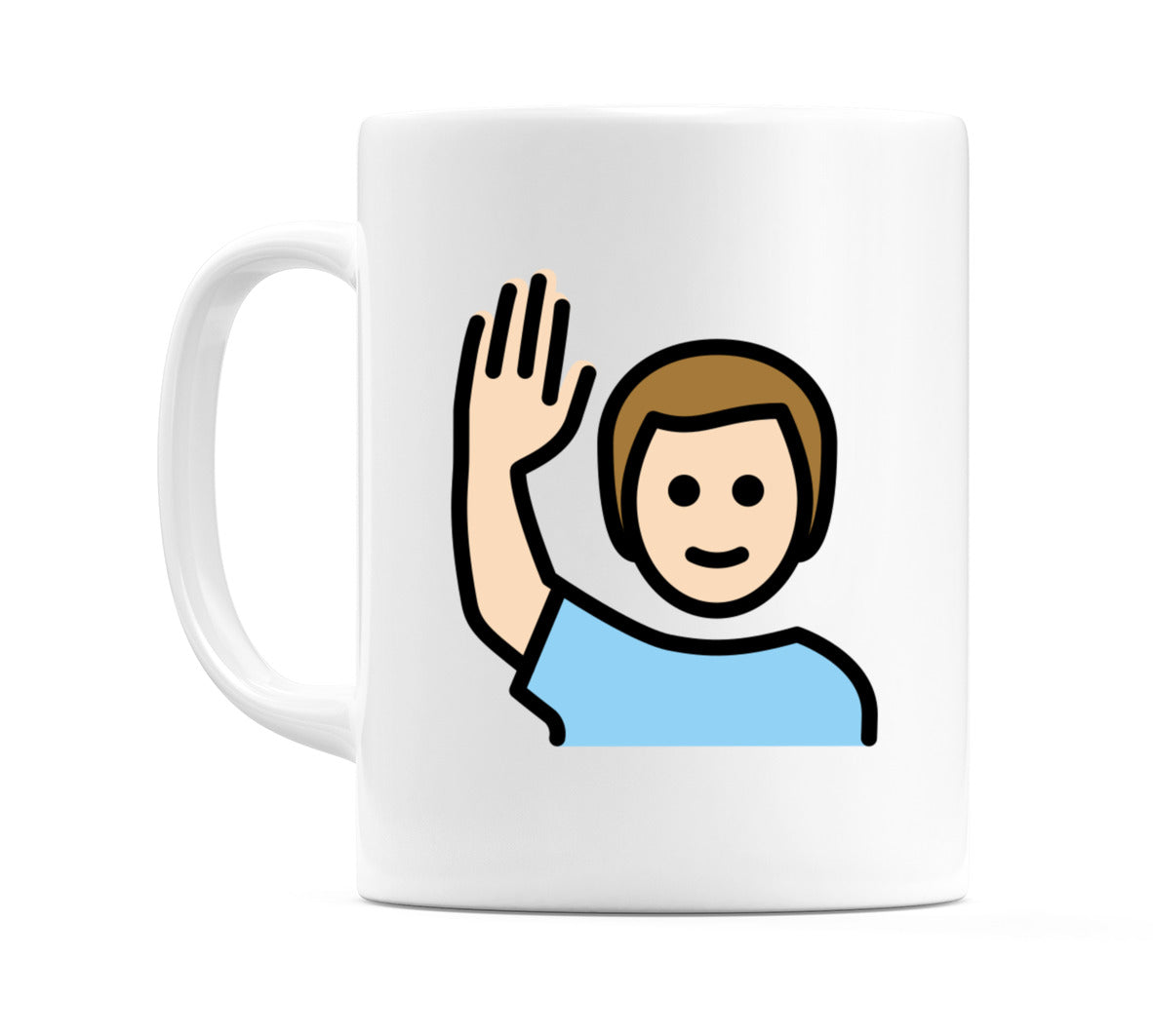 Male Raising Hand: Light Skin Tone Emoji Mug
