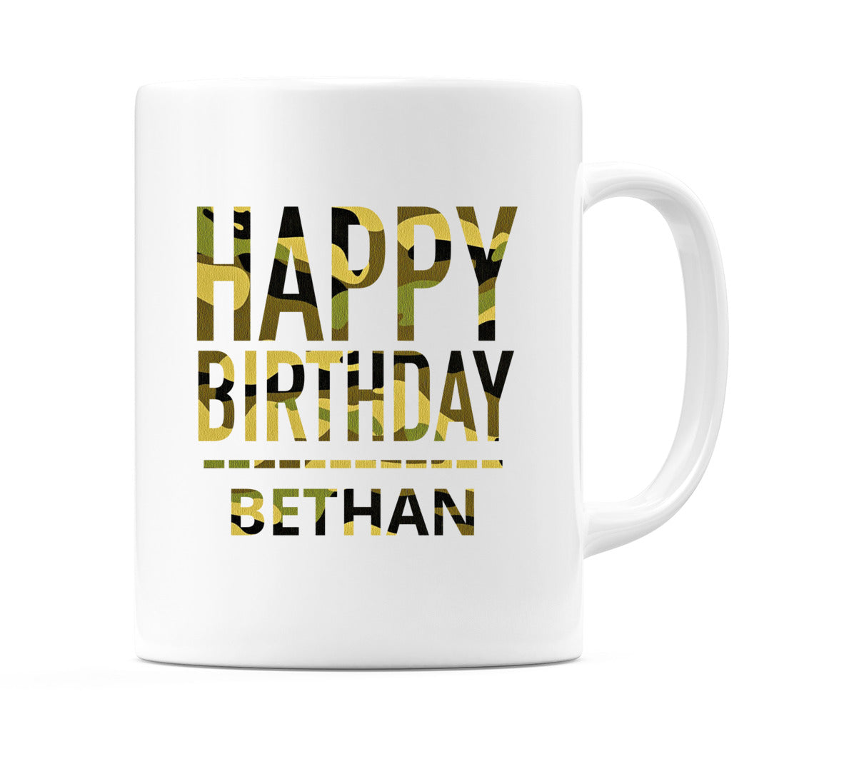 Happy Birthday Bethan (Camo) Mug Cup by WeDoMugs