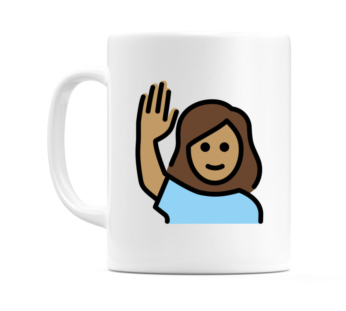 Female Raising Hand: Medium Skin Tone Emoji Mug