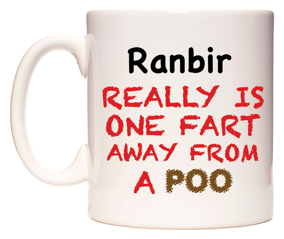 This mug features Ranbir Really is ONE Fart Away from A Poo