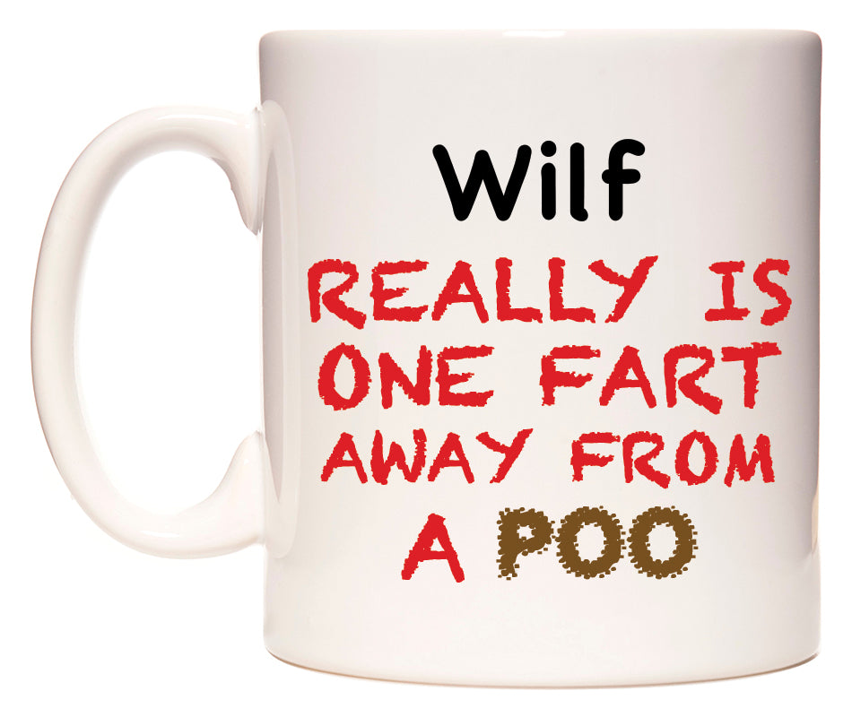 This mug features Wilf Really is ONE Fart Away from A Poo