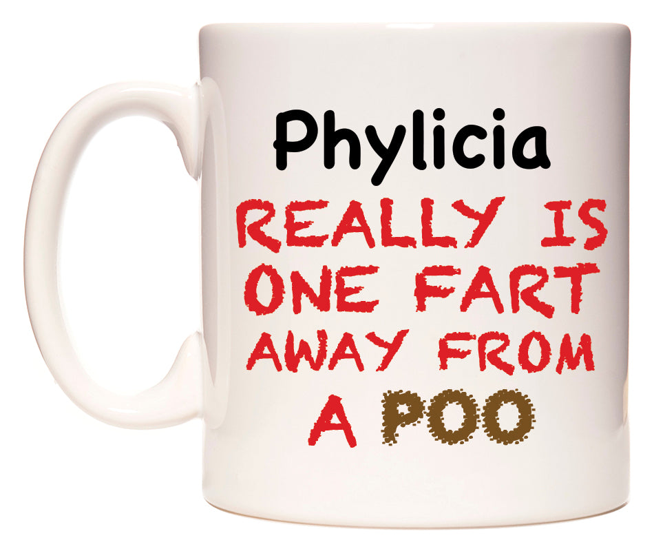 This mug features Phylicia Really is ONE Fart Away from A Poo