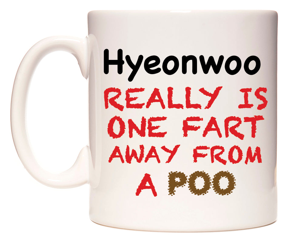 This mug features Hyeonwoo Really is ONE Fart Away from A Poo