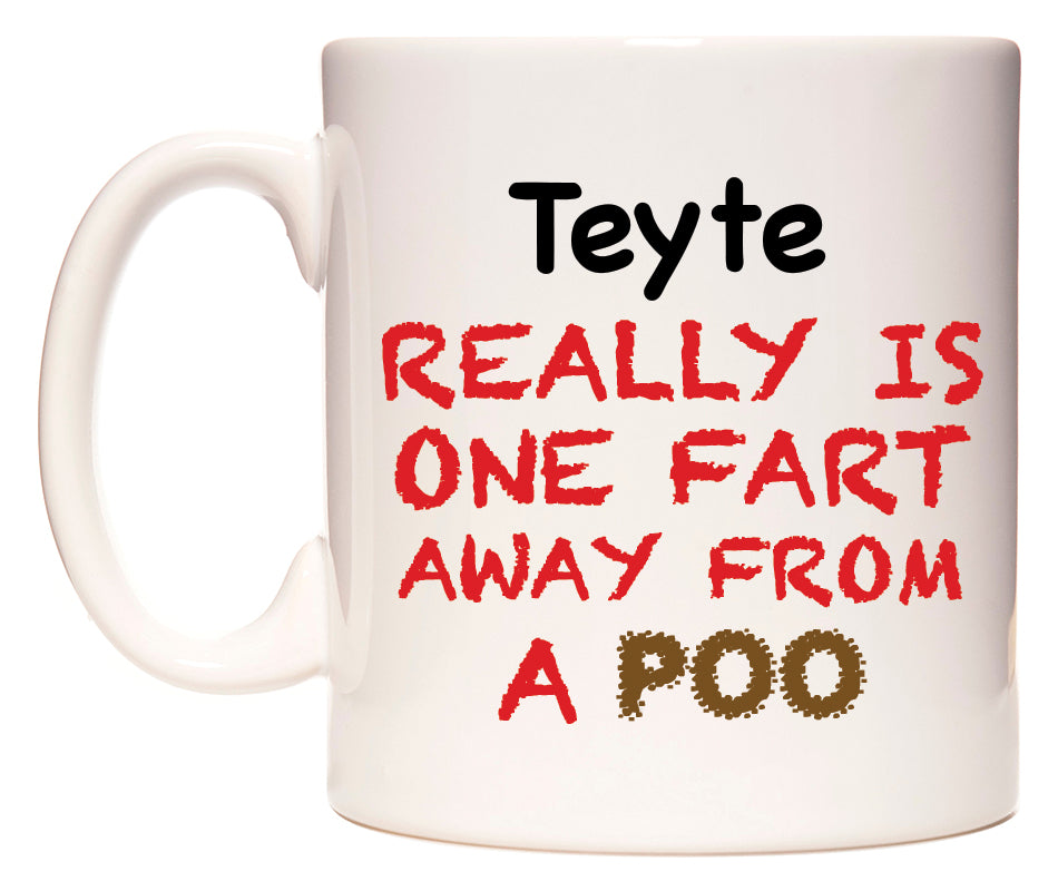 This mug features Teyte Really is ONE Fart Away from A Poo