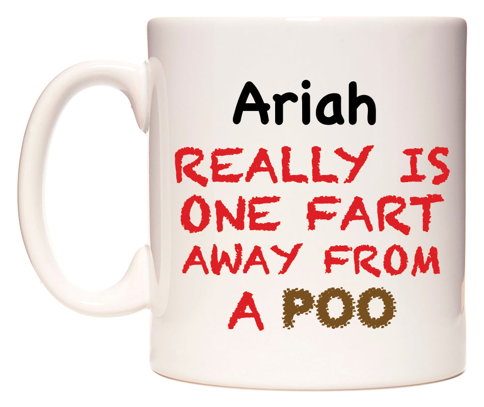This mug features Ariah Really is ONE Fart Away from A Poo