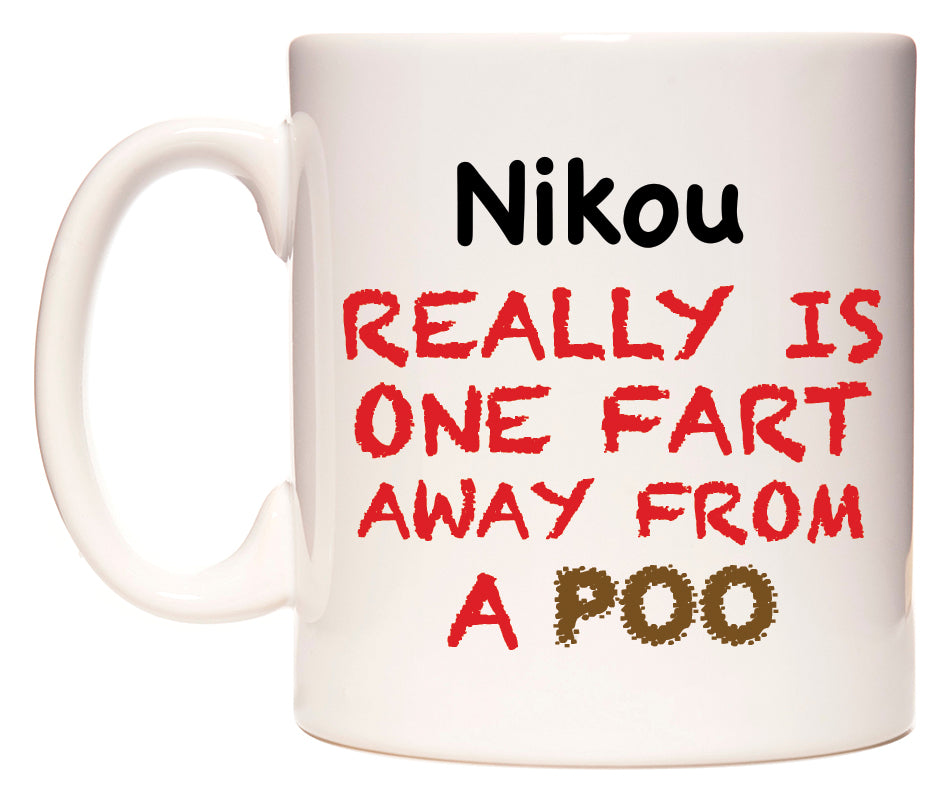 This mug features Nikou Really is ONE Fart Away from A Poo