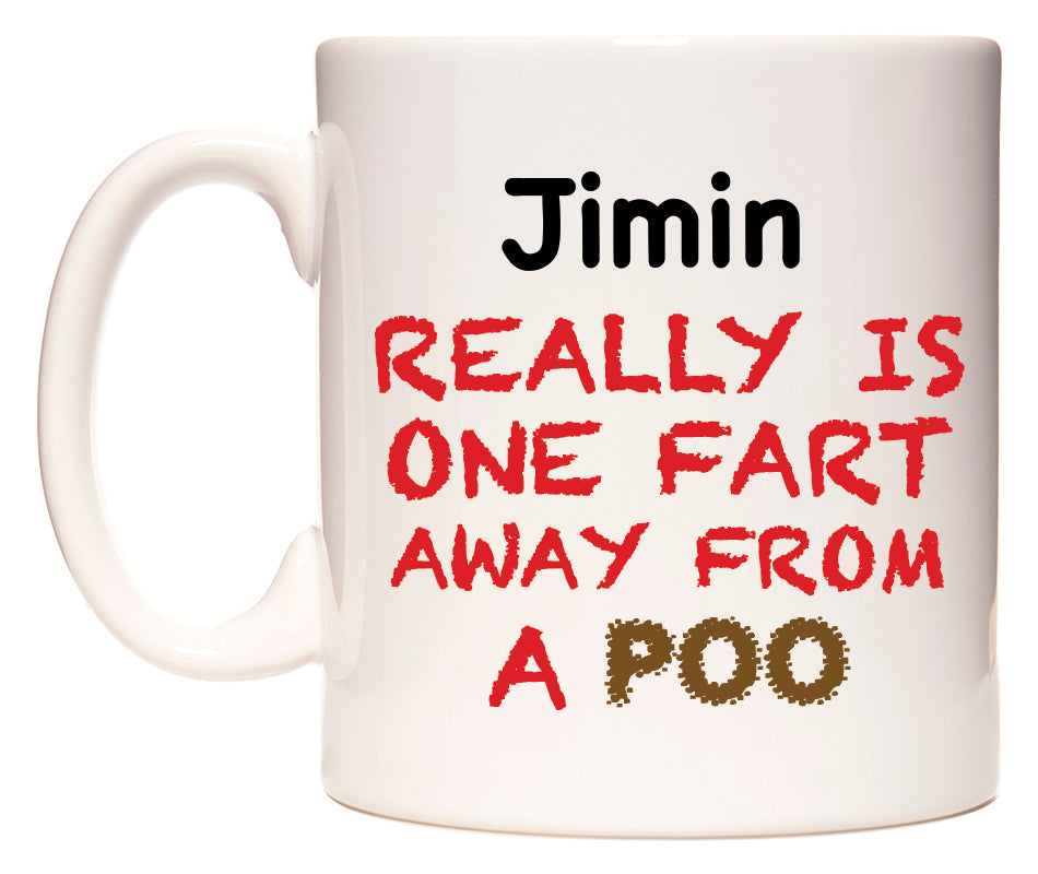 This mug features Jimin Really is ONE Fart Away from A Poo