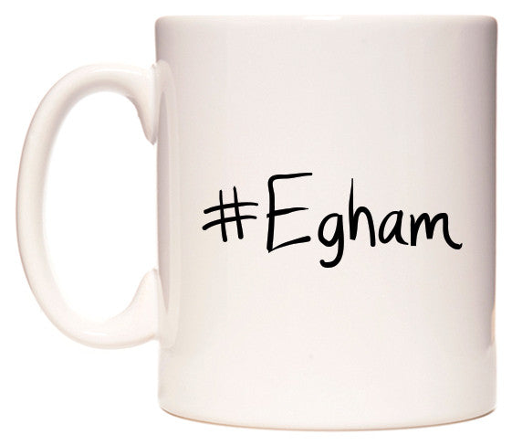 This mug features #Egham
