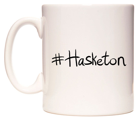 This mug features #Hasketon
