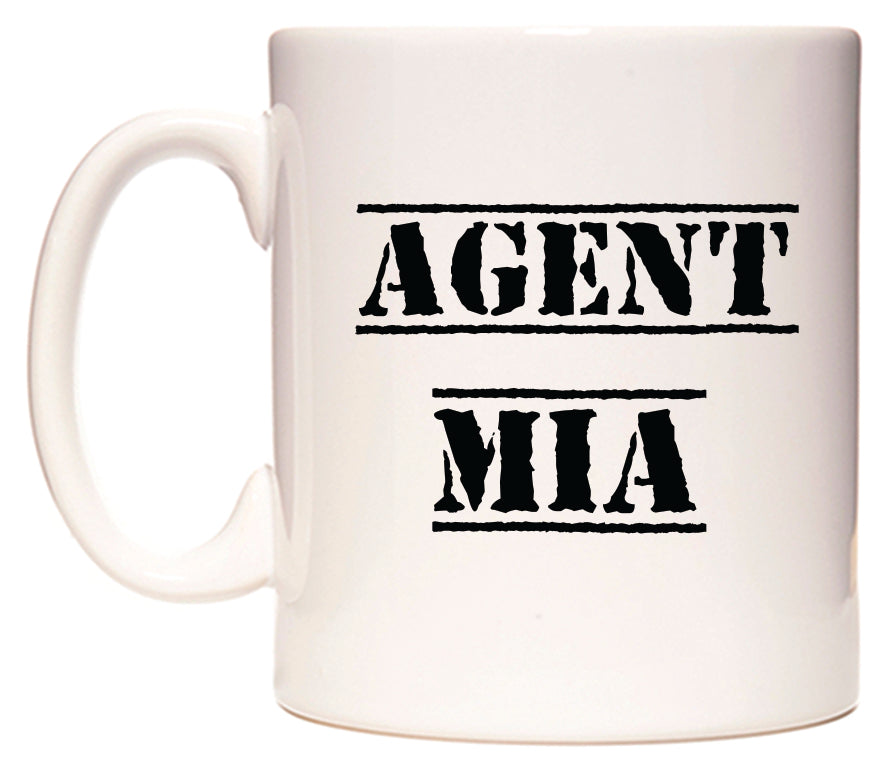 This mug features Agent Mia