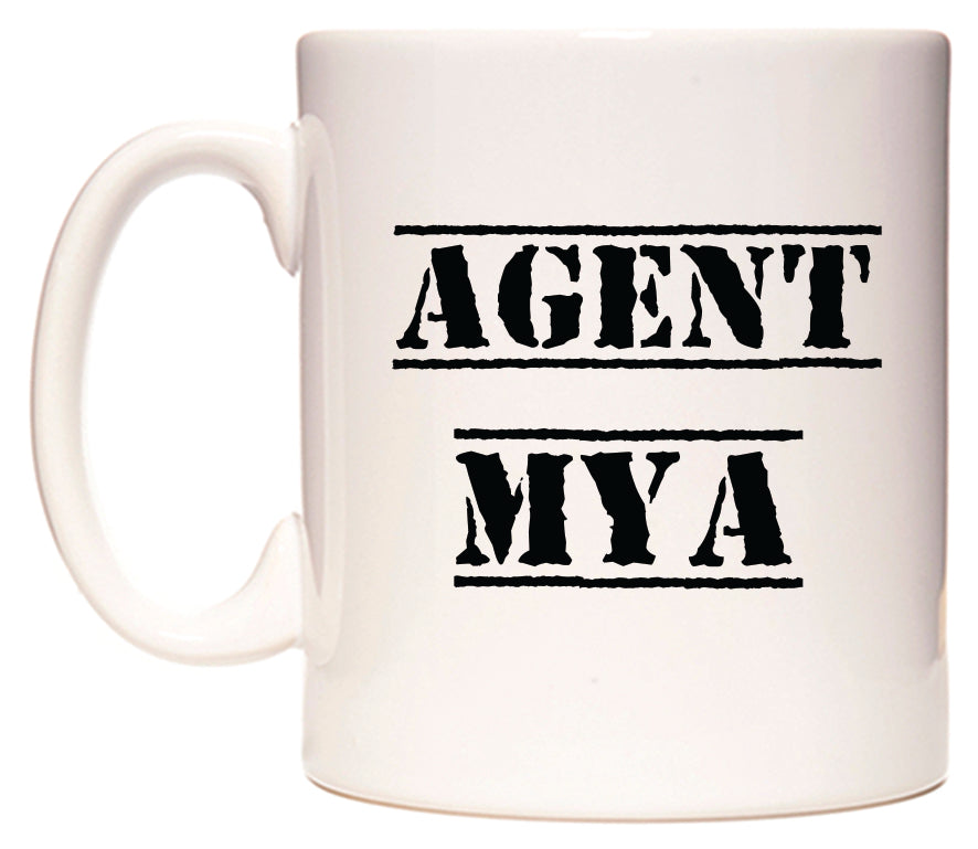 This mug features Agent Mya