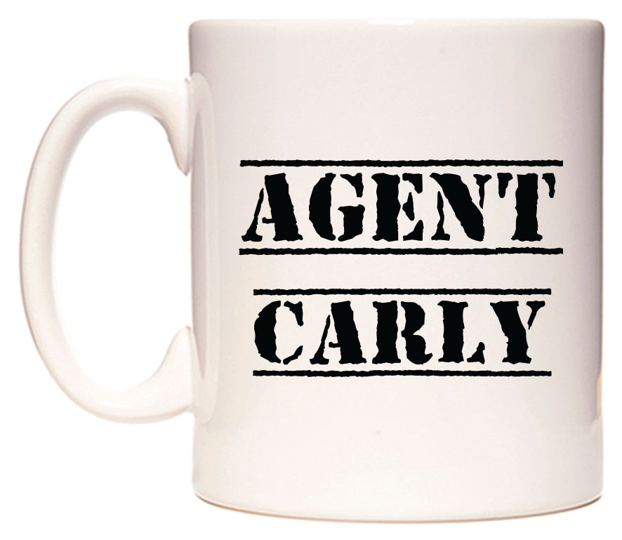 This mug features Agent Carly