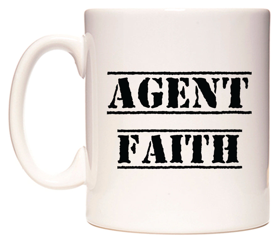This mug features Agent Faith