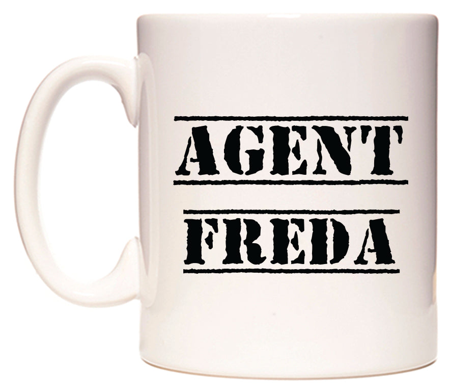 This mug features Agent Freda