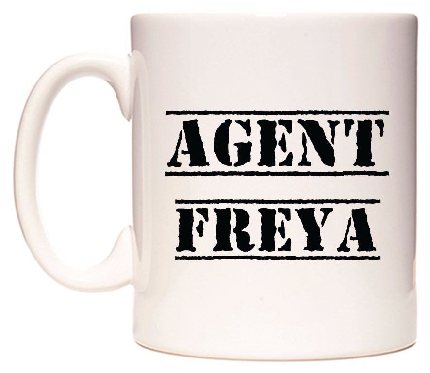 This mug features Agent Freya