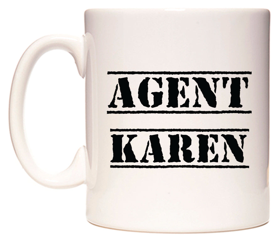 This mug features Agent Karen