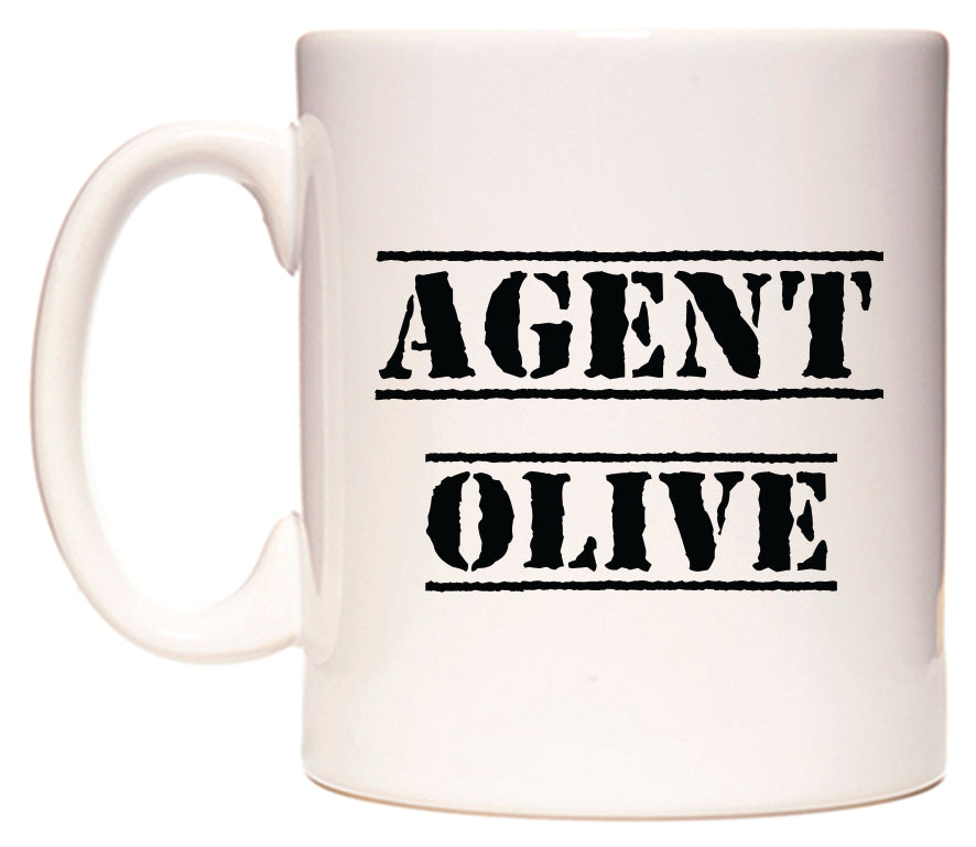 This mug features Agent Olive