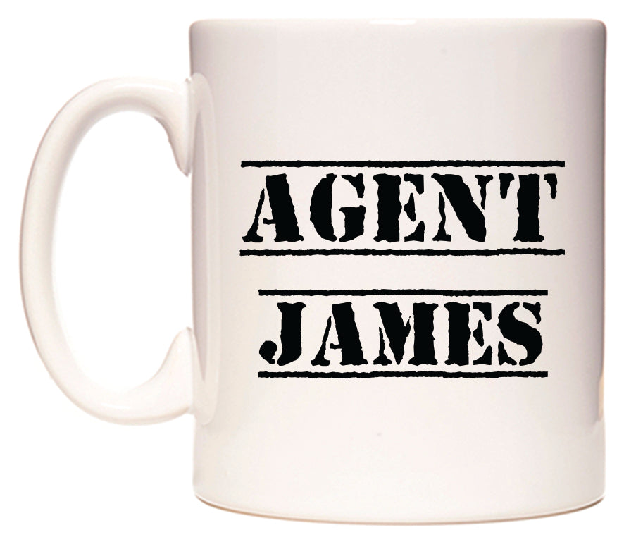 This mug features Agent James