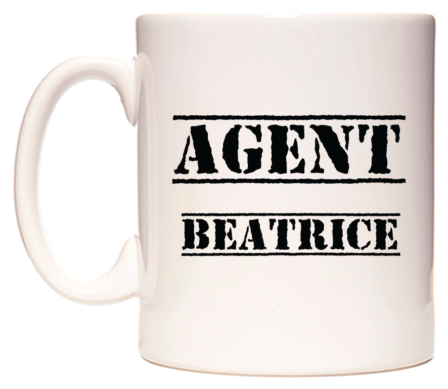 This mug features Agent Beatrice