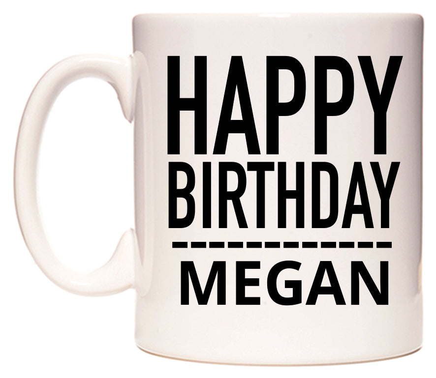 This mug features Happy Birthday Megan (Plain Black)