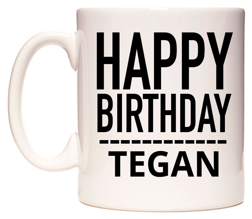 This mug features Happy Birthday Tegan (Plain Black)