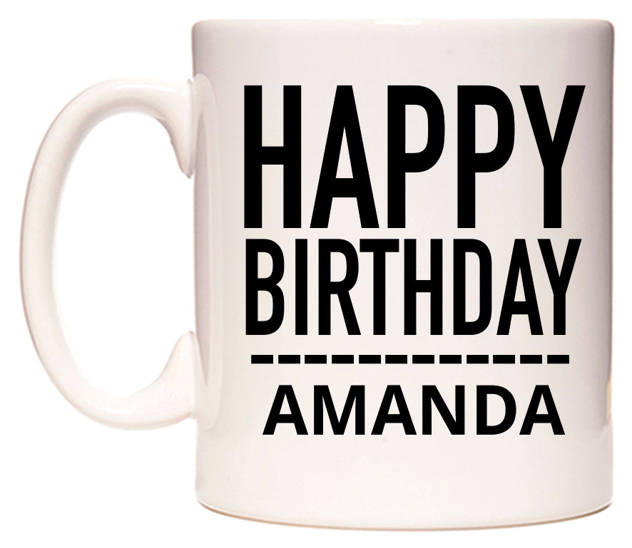 This mug features Happy Birthday Amanda (Plain Black)