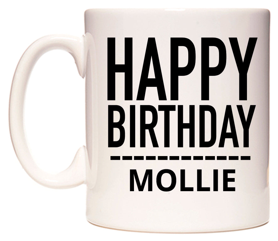 This mug features Happy Birthday Mollie (Plain Black)