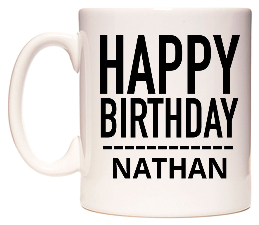 This mug features Happy Birthday Nathan (Plain Black)