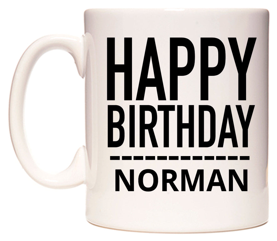 This mug features Happy Birthday Norman (Plain Black)