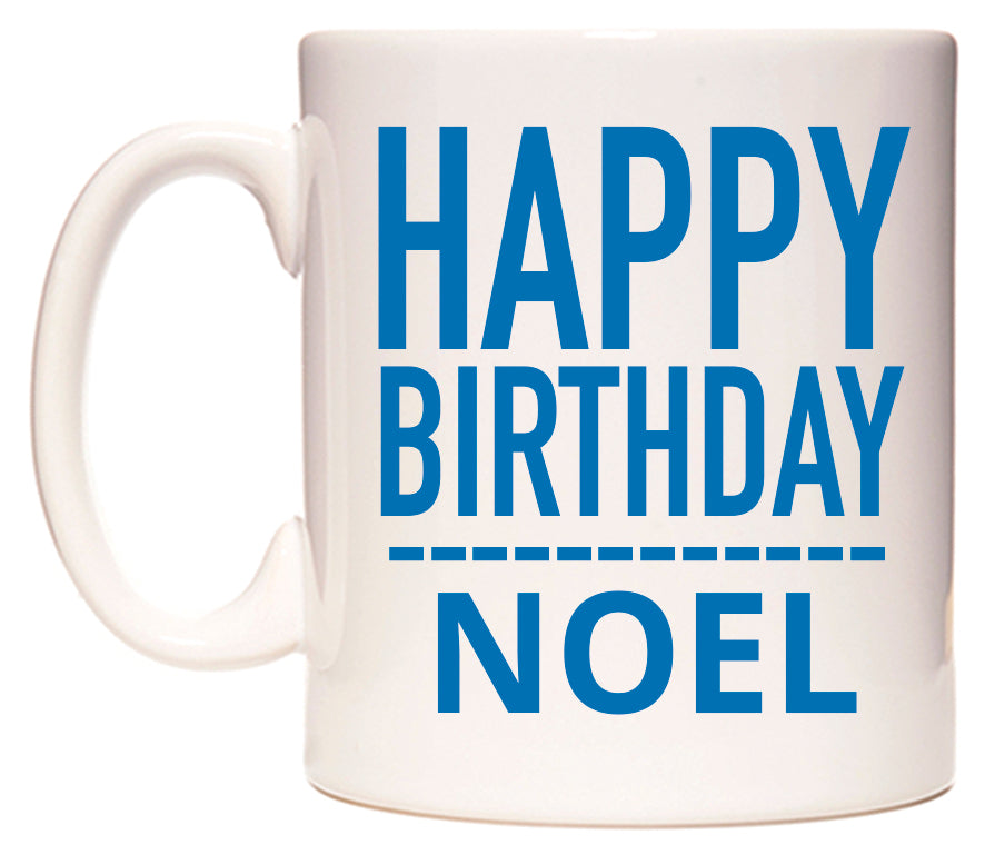 This mug features Happy Birthday Noel (Plain Blue)