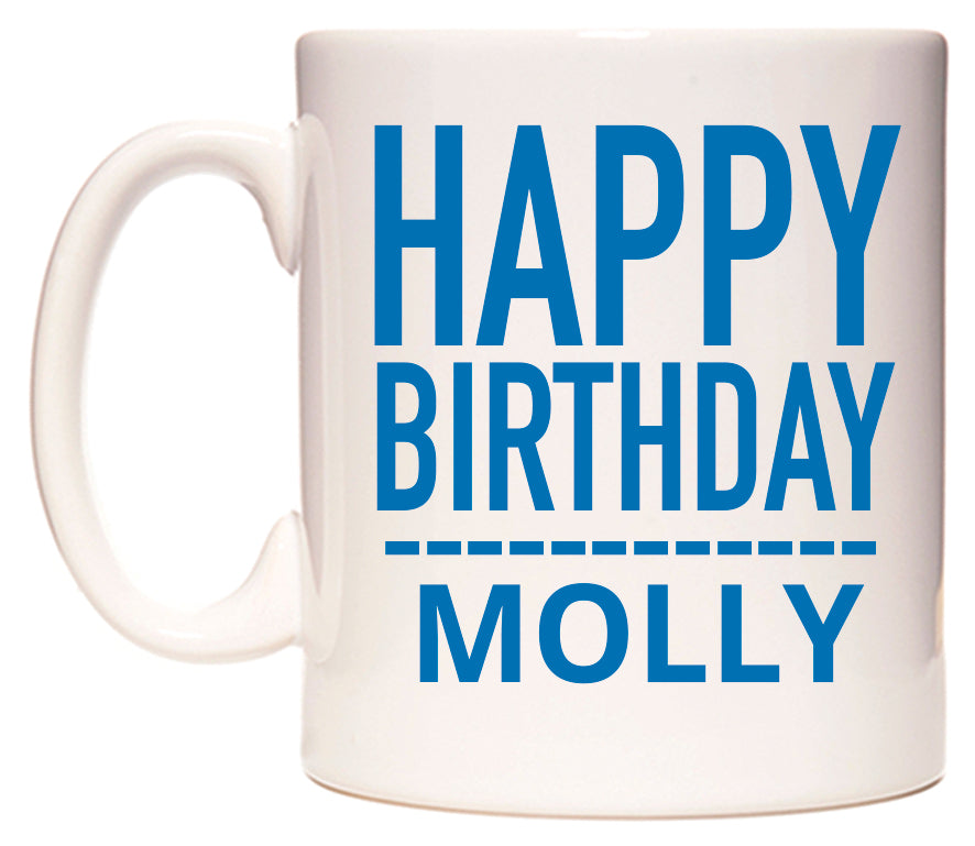 This mug features Happy Birthday Molly (Plain Blue)