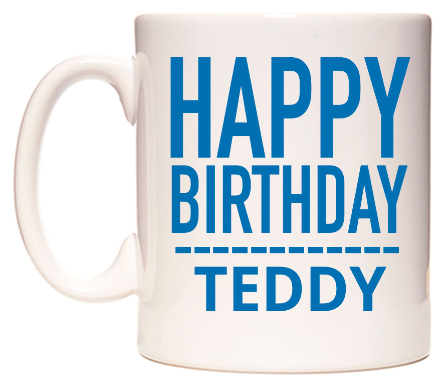 This mug features Happy Birthday Teddy (Plain Blue)
