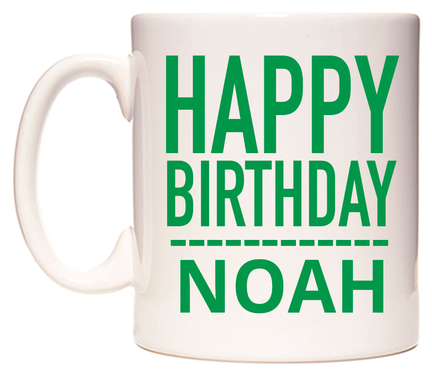 This mug features Happy Birthday Noah (Plain Green)