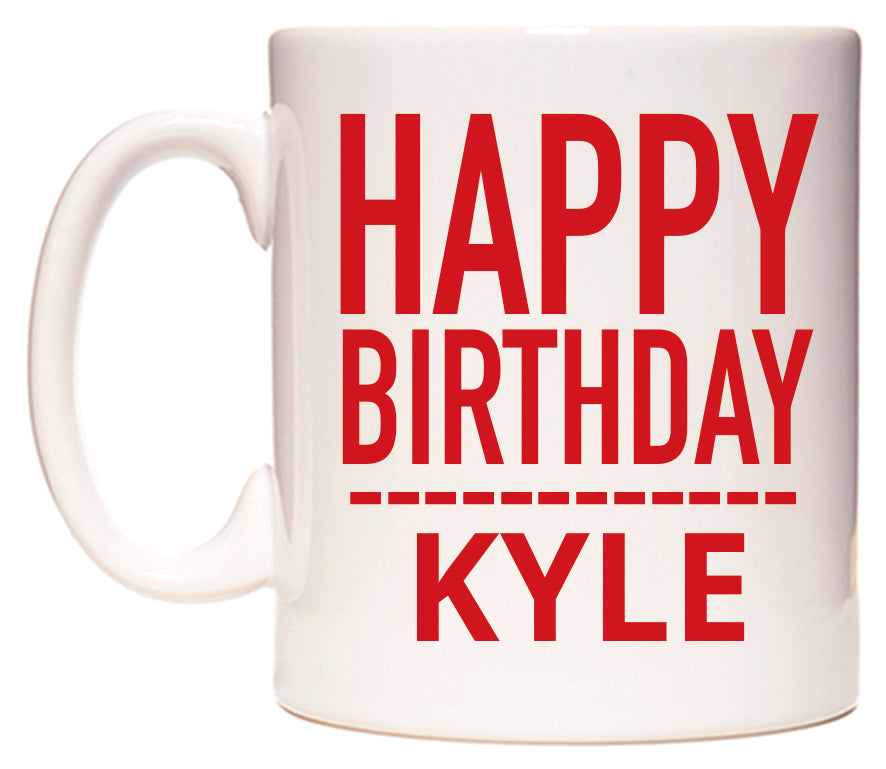 This mug features Happy Birthday Kyle (Plain Red)