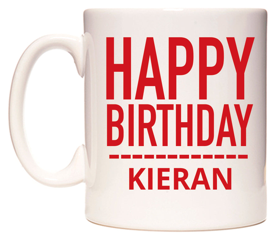 This mug features Happy Birthday Kieran (Plain Red)