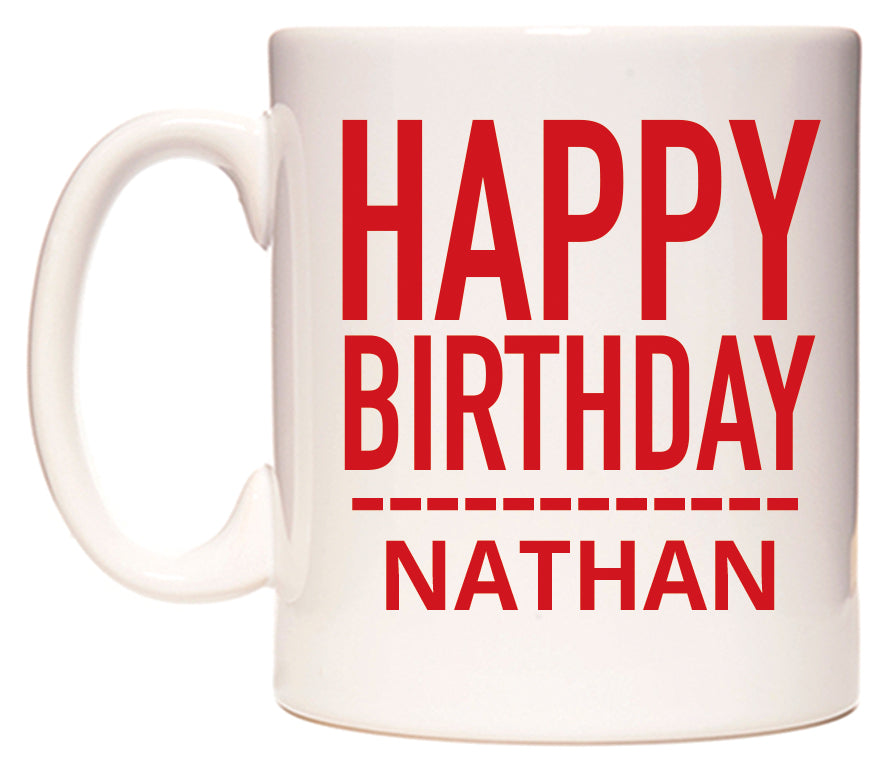 This mug features Happy Birthday Nathan (Plain Red)
