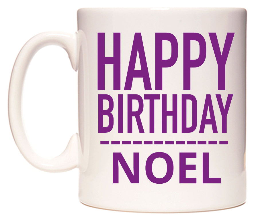 This mug features Happy Birthday Noel (Plain Purple)