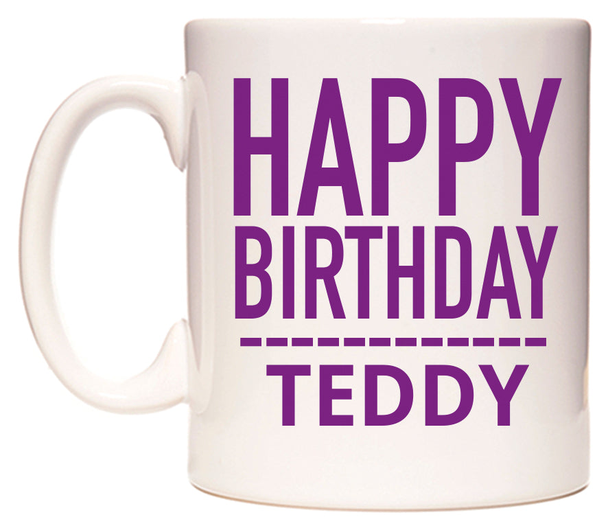 This mug features Happy Birthday Teddy (Plain Purple)