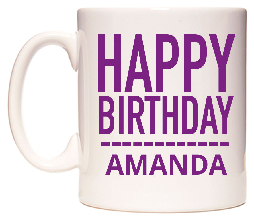 This mug features Happy Birthday Amanda (Plain Purple)