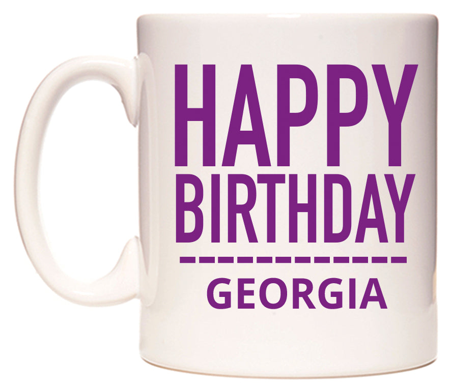 This mug features Happy Birthday Georgia (Plain Purple)