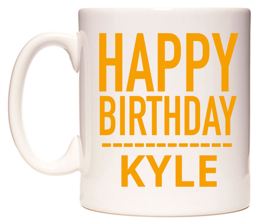 This mug features Happy Birthday Kyle (Plain Orange)
