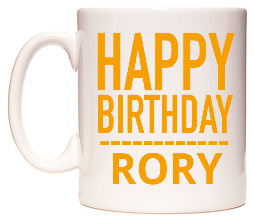 This mug features Happy Birthday Rory (Plain Orange)