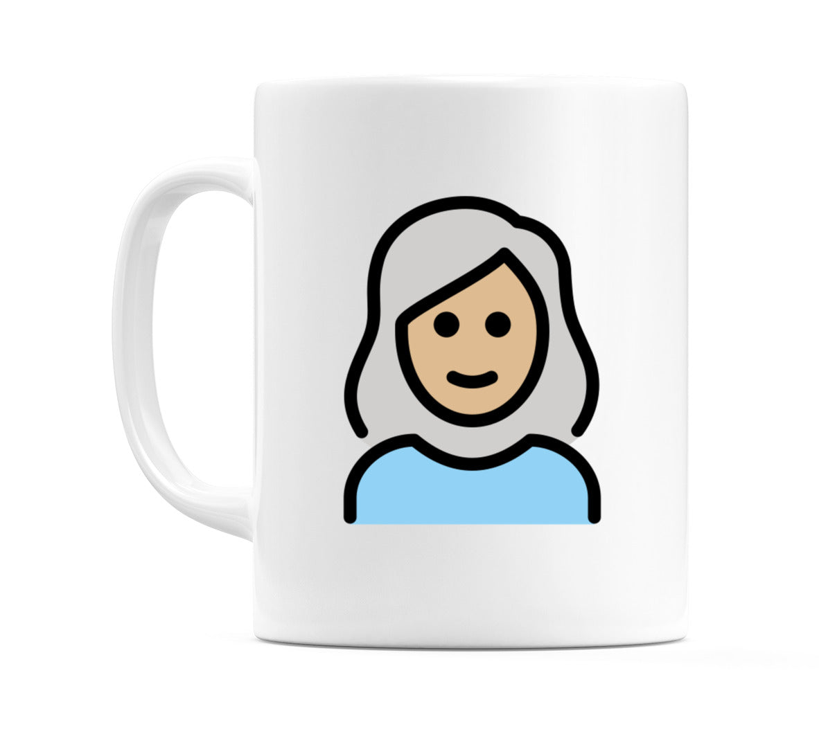Female: Medium-Light Skin Tone, White Hair Emoji Mug