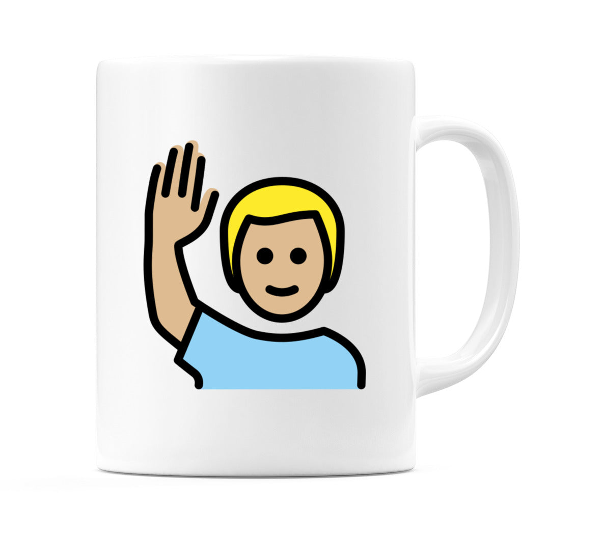 Male Raising Hand: Medium-Light Skin Tone Emoji Mug