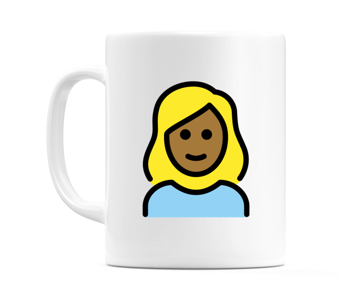 Female: Medium-Dark Skin Tone, Blond Hair Emoji Mug