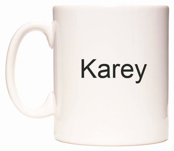 This mug features Karey