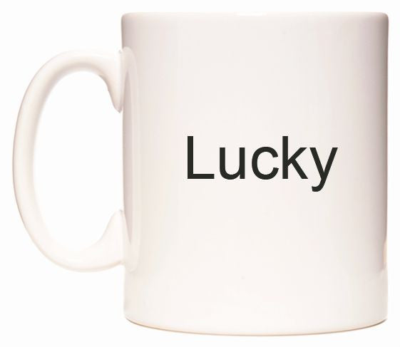This mug features Lucky