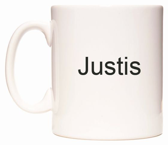 This mug features Justis